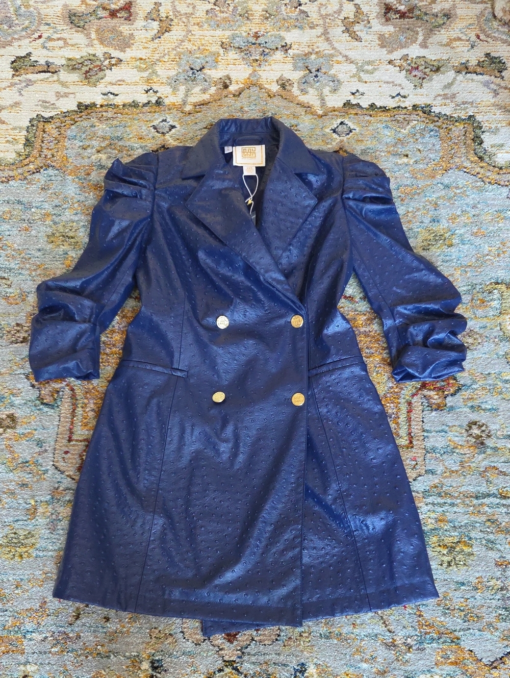 Gold-Button Navy Blue Double-Breasted Blazer Mini Dress